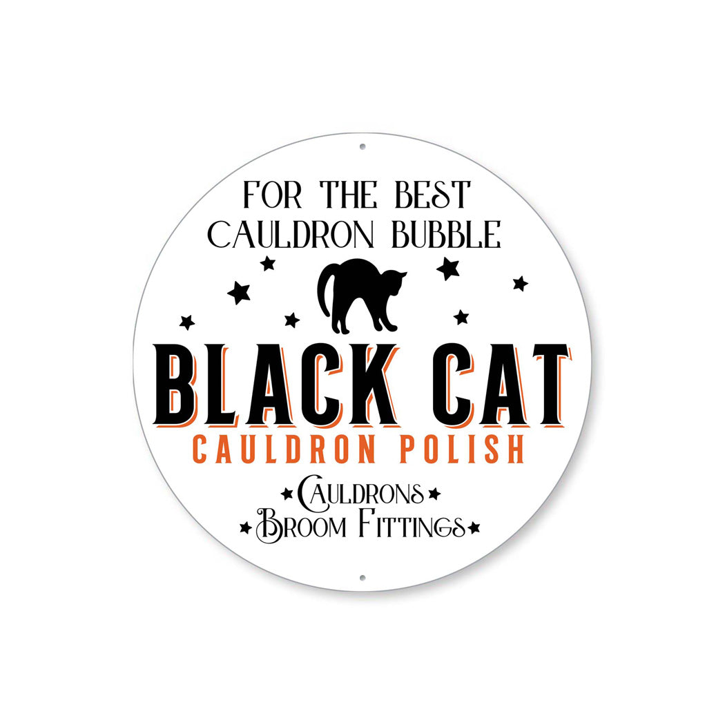 Black Cat Cauldron Polish Halloween Sign