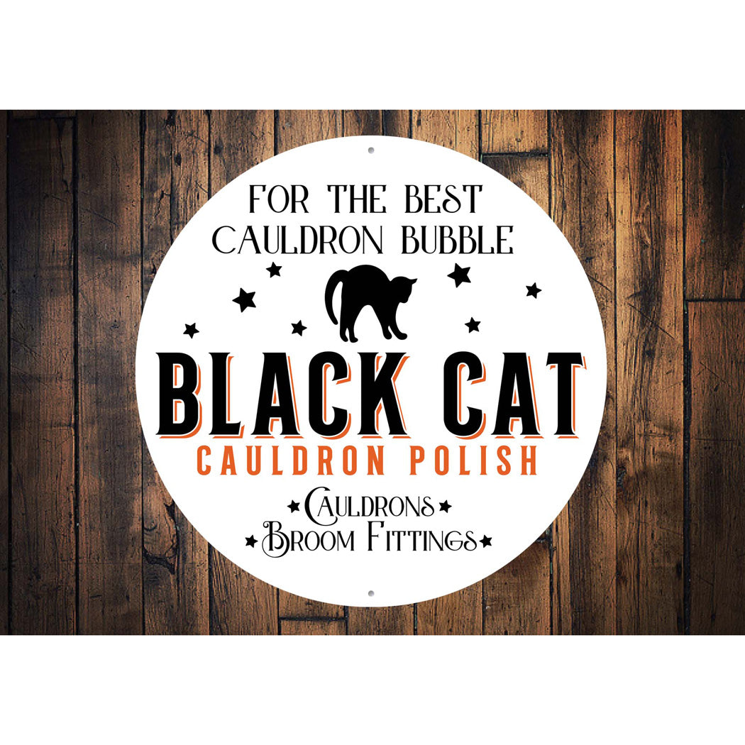 Black Cat Cauldron Polish Halloween Sign