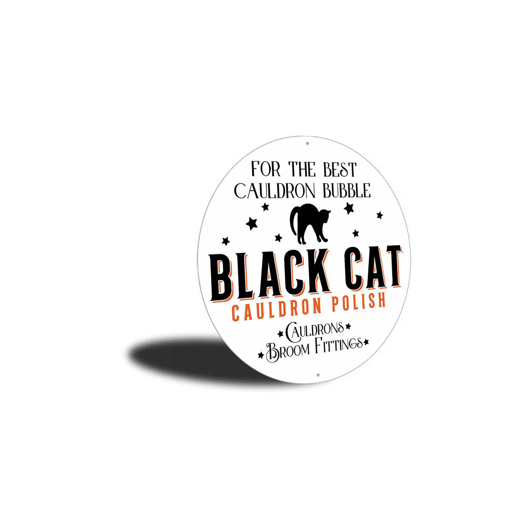 Black Cat Cauldron Polish Halloween Sign
