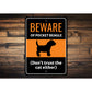 Beware Of Pocket Beagle Dog Don't Trust The Cat Either Sign