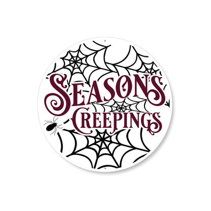 Seasons Creepings Spider Web Halloween Sign