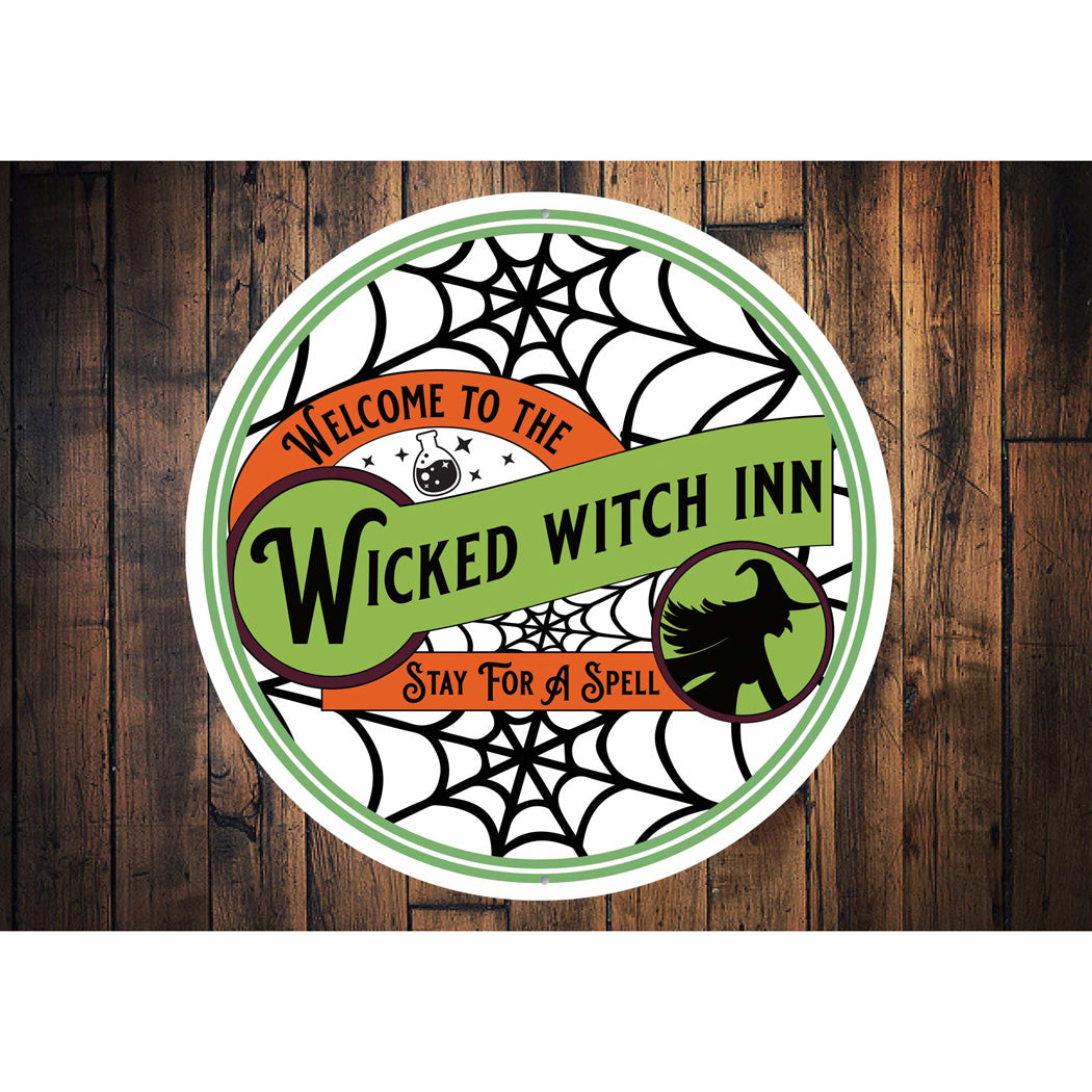 Wicked Witch Inn Spider Web Halloween Sign