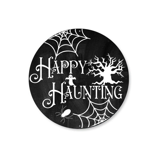 Happy Haunting Spider Web Halloween Sign