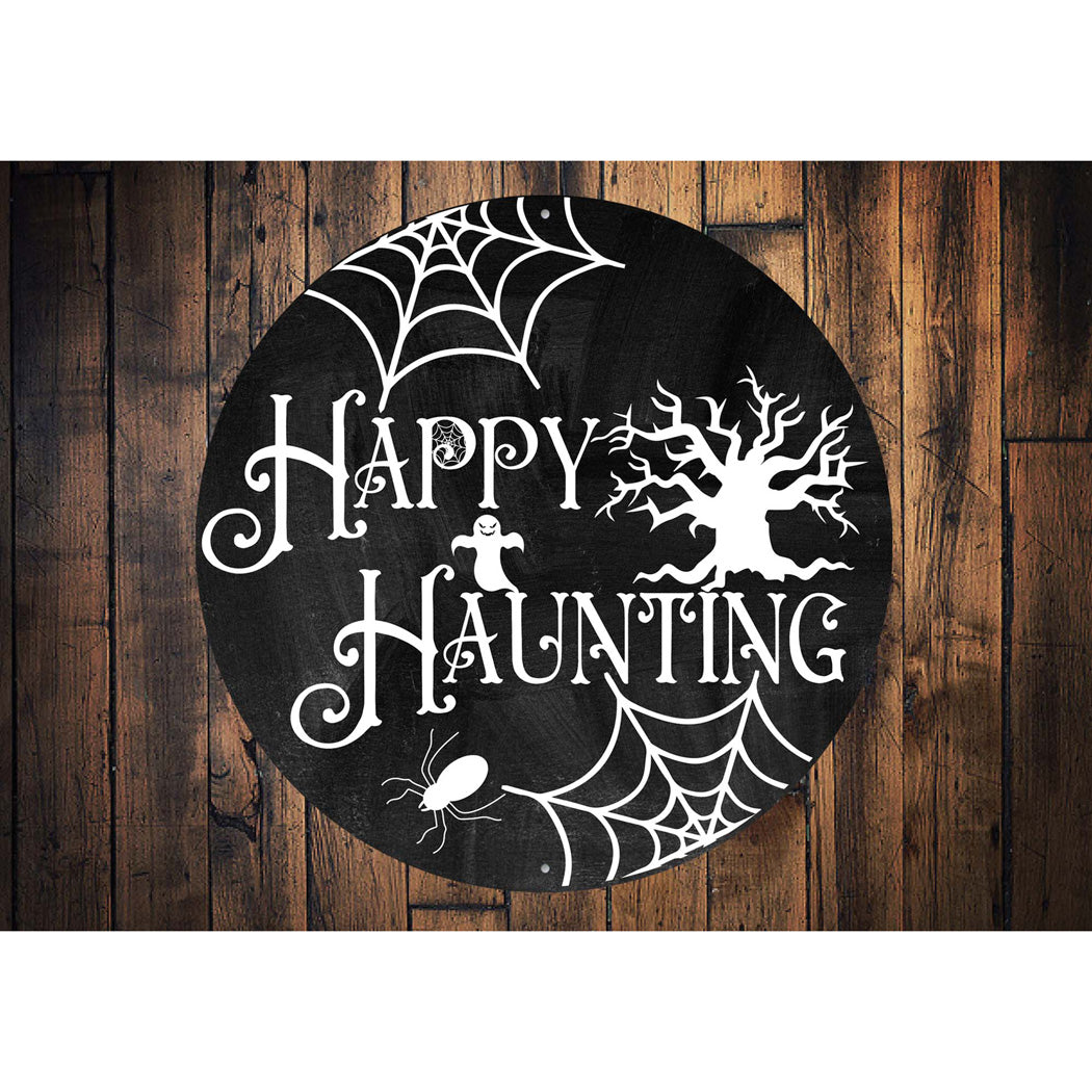 Happy Haunting Spider Web Halloween Sign