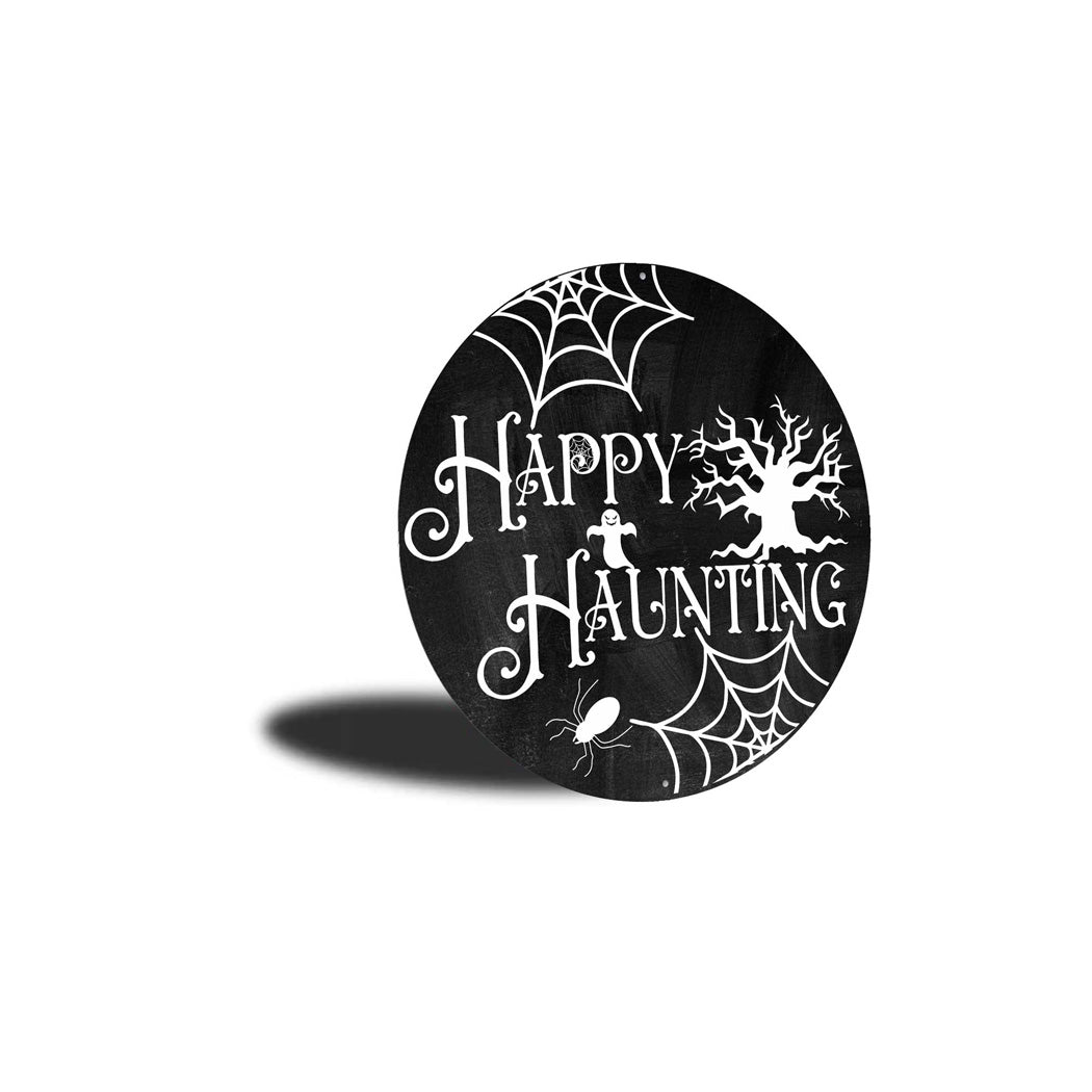 Happy Haunting Spider Web Halloween Sign