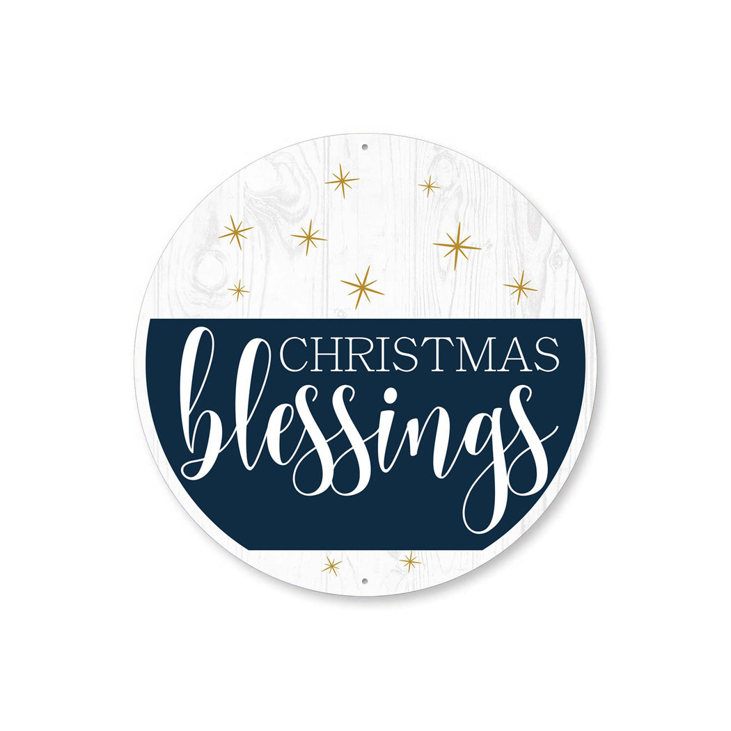Christmas Blessings Round Metal Sign