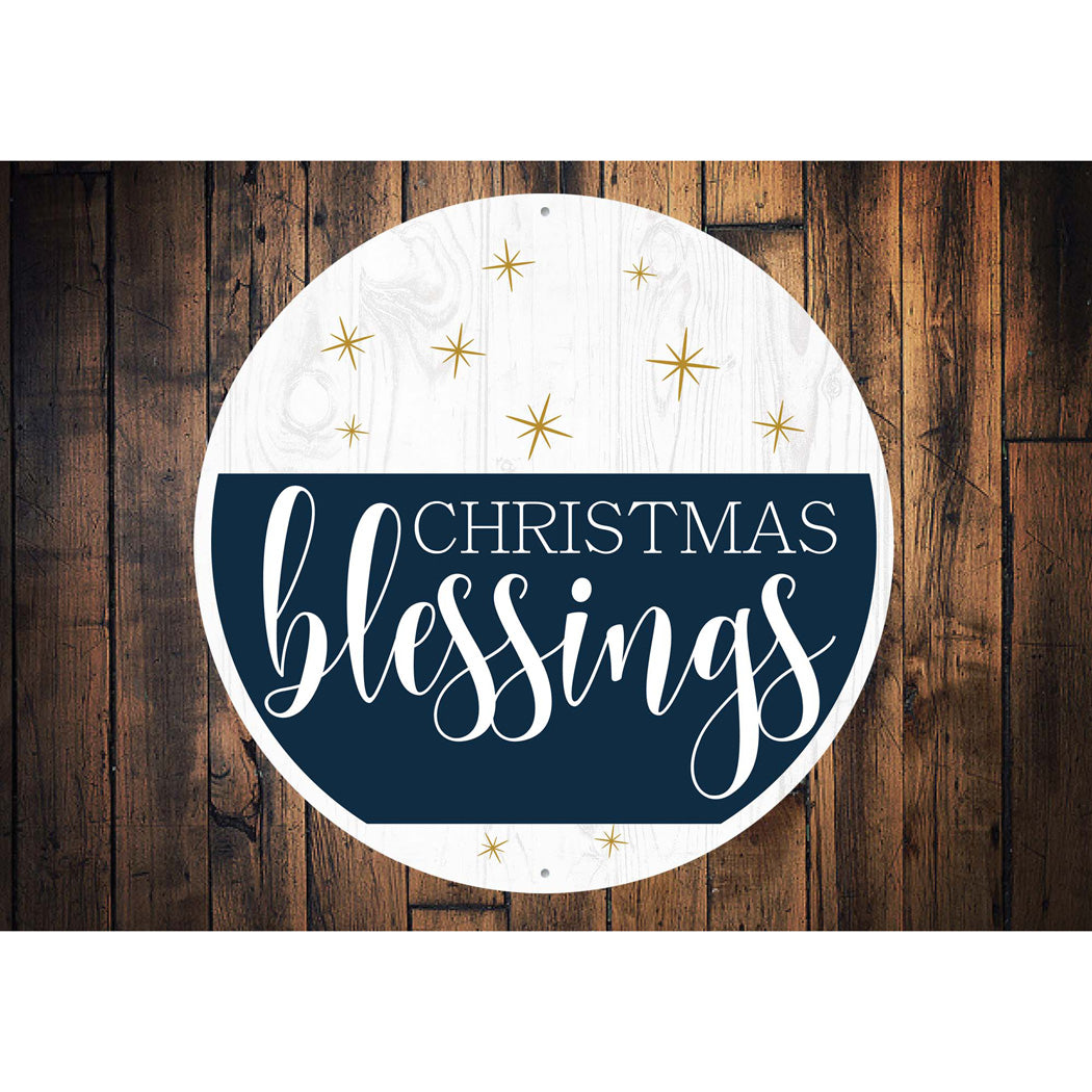 Christmas Blessings Round Metal Sign